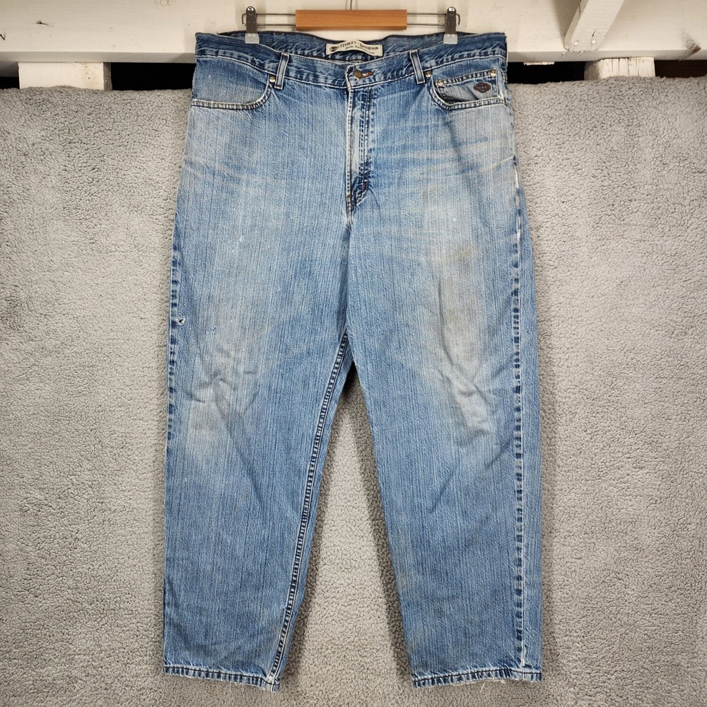 Harley-Davidson Mens‎ Relaxed Leg Light Wash Denim Jeans Blue 40x28 A6319